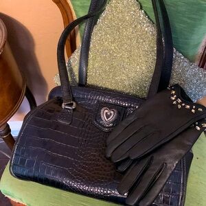 Vintage Y2K Brighton Black Croc Embossed Bag.